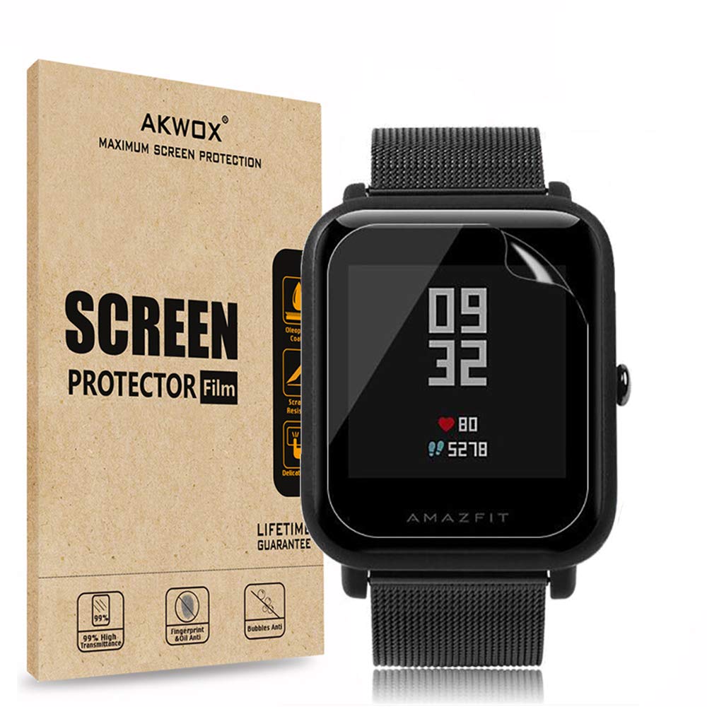 [Australia - AusPower] - [6-Pack] Screen Protector for Huami Amazfit Bip Smartwatch, Akwox Full Coverage Anti-Bubble Screen Protective Film 