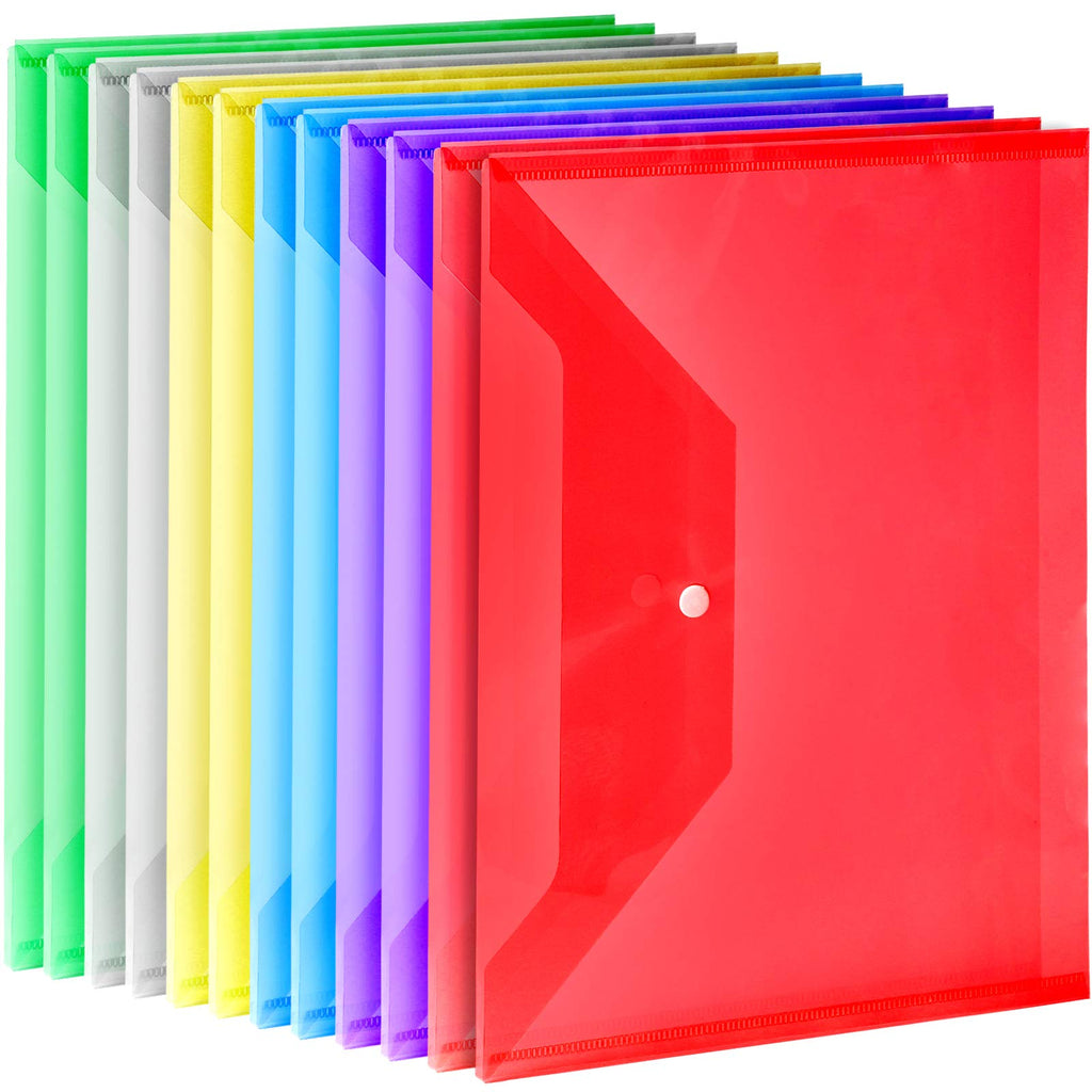 [Australia - AusPower] - 12 Pack Plastic Envelopes Poly Envelopes, LEOBRO A4 Clear File Bags Document Folders Document Organizers with Snap Button for Document Stationery Tools Organization, in 6 Assorted Colors 
