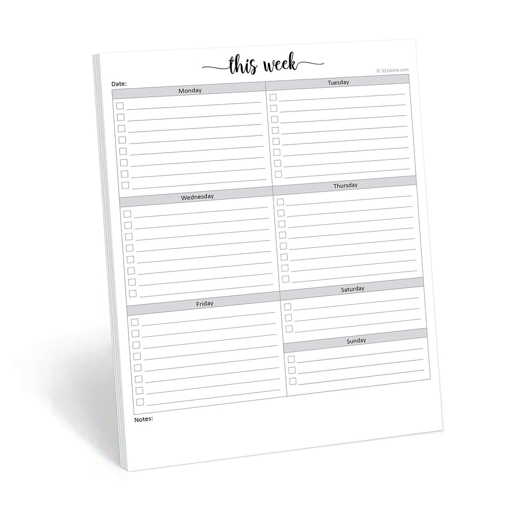 [Australia - AusPower] - 321Done Weekly Checklist Planning Pad - 50 Sheets (8.5" x 11") - This Week to Do Notepad Tear Off, Desktop Planner Large Letter-Size - Made in USA - Simple Script Letter Size (8.5" x 11") Checklists 