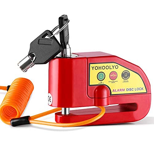 [Australia - AusPower] - YOHOOLYO Alarm Disc Lock Motorcycle Disc Brake Lock Anti-Theft Waterproof 110 dB 7mm Pin 5ft Reminder Cable for Motorcycles Bike Scooter Carry Pouch (Red) Red 