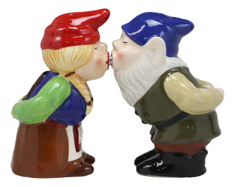 [Australia - AusPower] - Ebros Gift Adorable Kissing Mr And Mrs Gnome Couple Salt And Pepper Shakers Ceramic Figurine Set Collectible Magnetic Attractives Whimsical Gnomes Cottage Kitchen Table Centerpieces Accent 