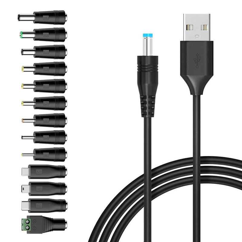 [Australia - AusPower] - Belker Universal 5V DC 5.5 2.1mm Jack Charging Cable Power Cord, USB to DC Power Cable with 14 Interchangeable Plugs Connectors Adapters Compatible with Fan Speaker Router Mini and More 5V Devices 