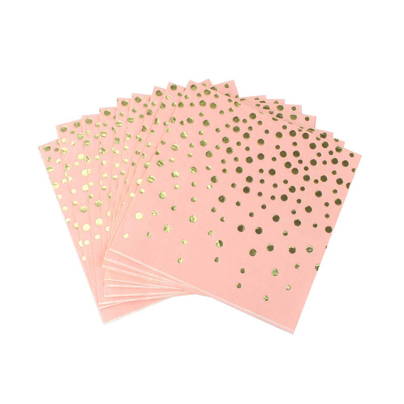 [Australia - AusPower] - Pink Luncheon Paper Napkins Stamped with Sparkle Gold Foil Dots - Folded 6.5 x 6.5 inch/Unfolded 13 x 13inch for Dinner Party, Cocktail, Bridal/Baby Shower, Birthday Party (48 Count) Polka Dots 