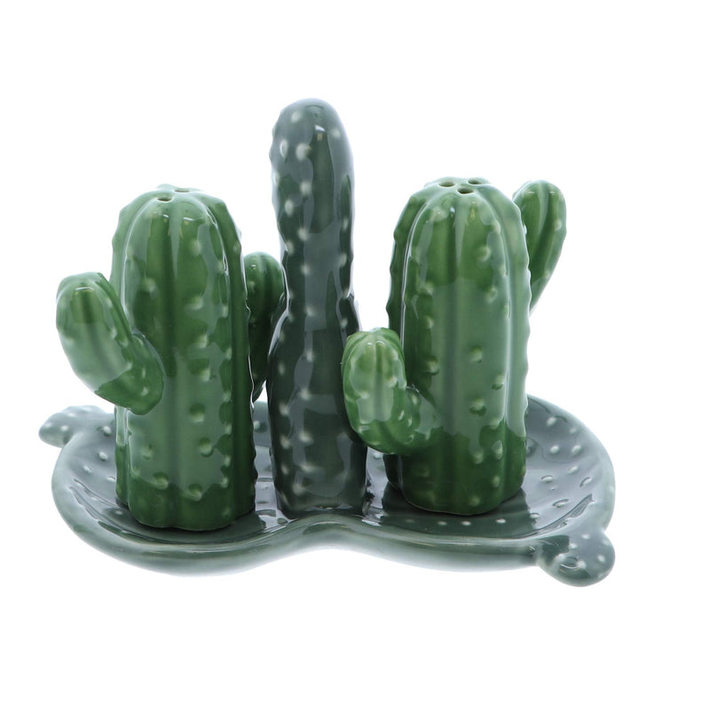 [Australia - AusPower] - Ceramic Salt & Pepper Shakers Collectors Kitchen Décor with Tray - Cactus Green 