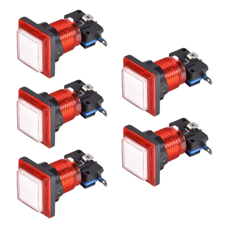 [Australia - AusPower] - uxcell Game Push Button 34x34 Square 12V LED Illuminated Push Button Switch with Micro switch for Arcade Video Games White Red 5pcs 