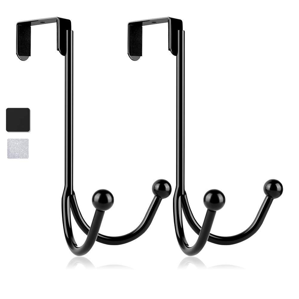 [Australia - AusPower] - 2Packs Over The Door Double Hanger Hooks,HFHOME Metal Twin Hooks Organizer for Hanging Coats, Hats, Robes, Towels- Black 2 