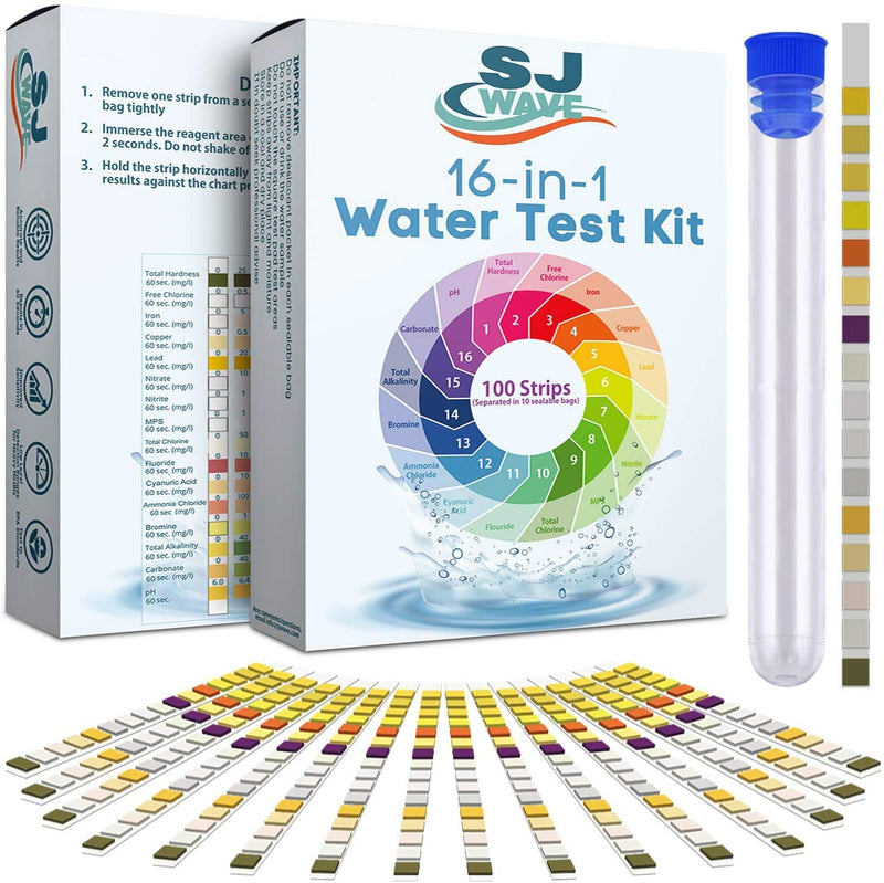 [Australia - AusPower] - 16 in 1 Drinking Water Test Kit |High Sensitivity Test Strips detect pH, Hardness, Chlorine, Lead, Iron, Copper, Nitrate, Nitrite | Home Water Purity Test Strips for Aquarium, Pool, Well & Tap Water 