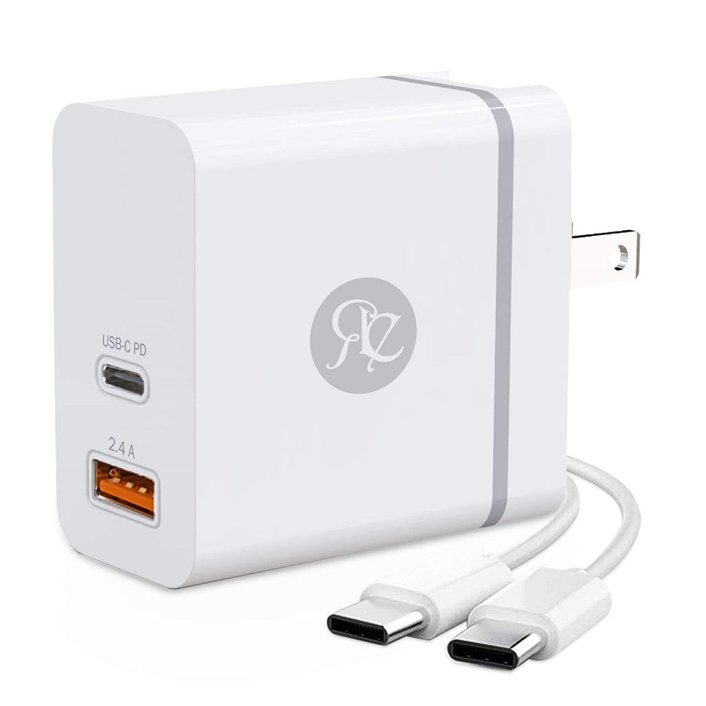 [Australia - AusPower] - USB C Charger, RE 42W Dual-Port Fast Charging Block Foldable Plug Adapter, 30W PD Compatible with iPad Pro, MacBook Air, iPhone 12 Pro Max 12 11 X 8, Google Pixel, AirPods Pro, 3.3ft C to C Cable Cord 