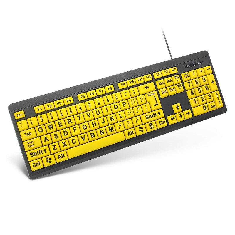 [Australia - AusPower] - TANIX Large Print Computer Keyboard Wired USB Keyboard Big Print Letter with Yellow Keys High Contrast Yellow Keyboard Makes Type Easy 