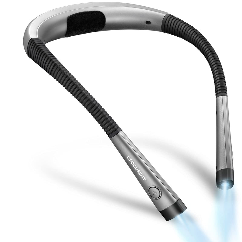 [Australia - AusPower] - Glocusent LED Neck Reading Light, Book Light for Reading in Bed, 3 Colors, 6 Brightness Levels, Bendable Arms, Rechargeable, Long Lasting, Perfect for Reading, Knitting, Camping, Repairing Gray 