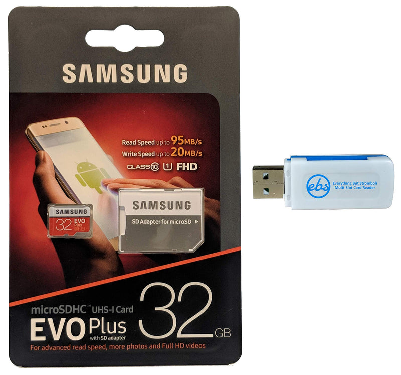 [Australia - AusPower] - Samsung 32GB Micro SDHC EVO Plus Memory Card with Adapter Works with Samsung Galaxy Tab S6, Tab A 8.0 (2019), Book2 Tablet, Phone (MB-MC32G) Bundle with 1 Everything But Stromboli SD, TF Card Reader 