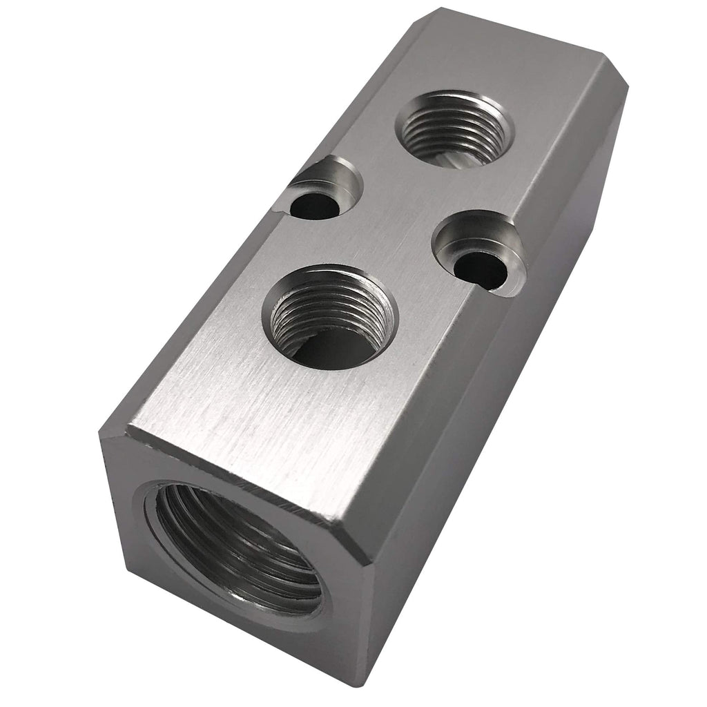 [Australia - AusPower] - 2 Way Pneumatic Manifold Air Distribution Block, G1/2 Supply Port, G1/4-Inch Output Port, Aluminum Alloy 2 Way 4 Port 