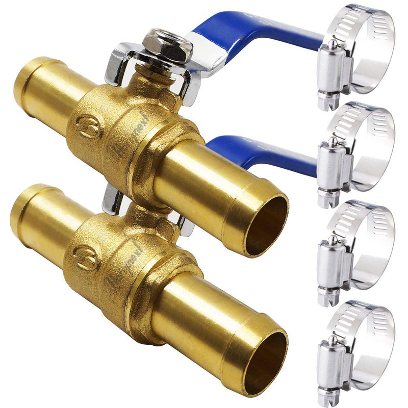 [Australia - AusPower] - Horiznext Brass 3/4 inch Barb Ball valve, water pipe air pex hose fuel line oil tubing hydro flow natural gas insulation,shut off with Clamps （ 2 pcs) 