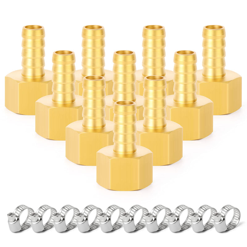 [Australia - AusPower] - TAILONZ PNEUMATIC 3/8 Inch Barb x 1/4 Inch NPT Brass Female Hose Fitting Connector（Pack of 10） 3/8''Barb×1/4''NPT Female 