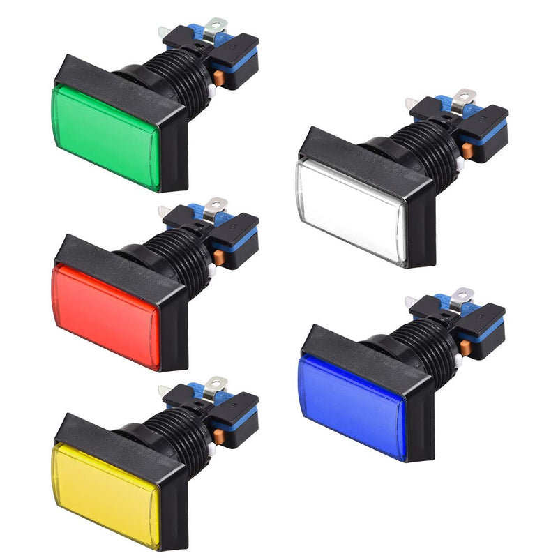 [Australia - AusPower] - uxcell Game Push Button 49x33 Square 12V LED Illuminated Push Button Switch with Micro Switch for Arcade Video Games 5 Colors 5pcs 