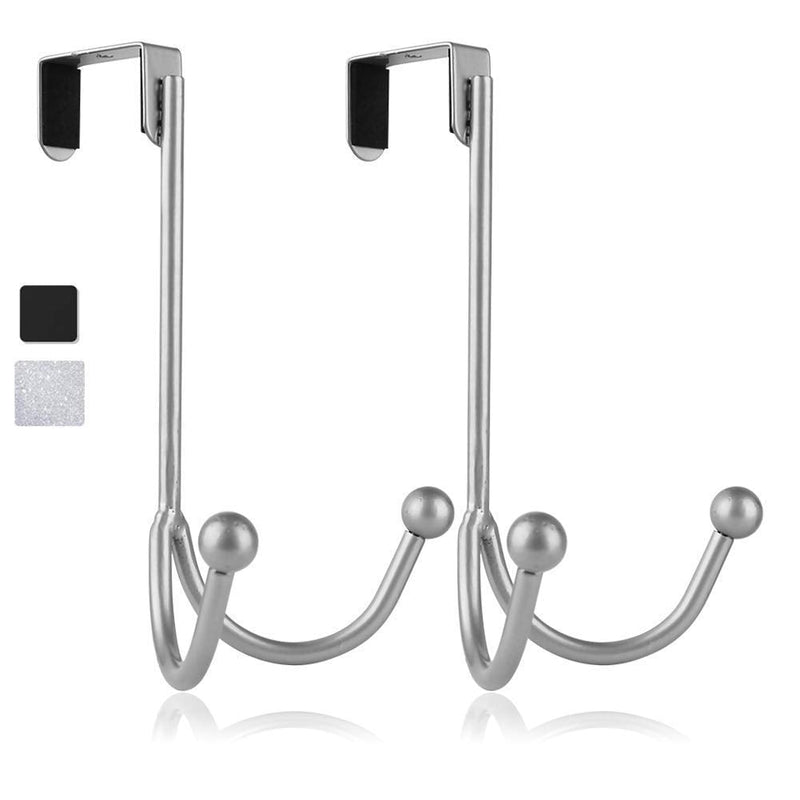 [Australia - AusPower] - 2Packs Over The Door Double Hanger Hooks,HFHOME Metal Twin Hooks Organizer for Hanging Coats, Hats, Robes, Towels- Silver 2 