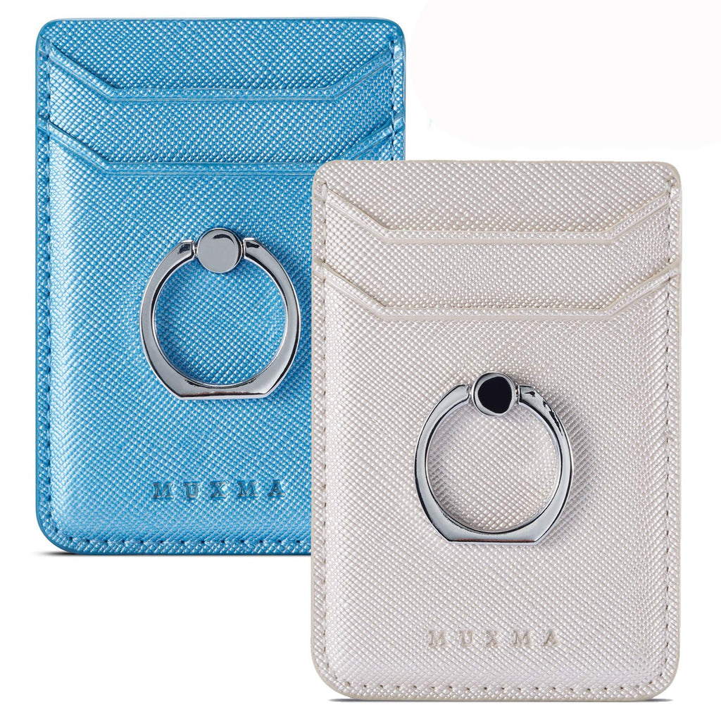 [Australia - AusPower] - Card Holder for Back of Phone Ring Stand Cell Phone Stick on Wallet Credit Finger for iPhone/Samsung/Smartphone(Blue) Blue 