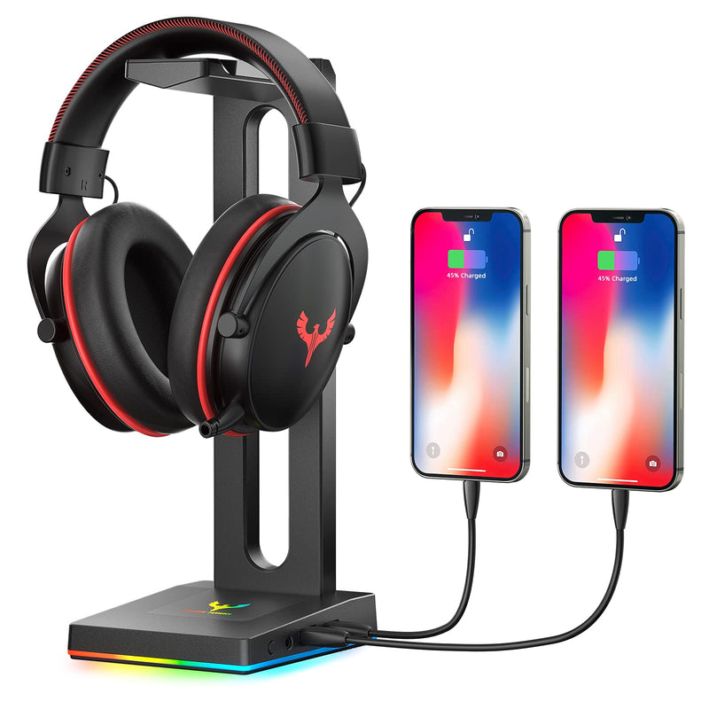 [Australia - AusPower] - Blade Hawks RGB Headphone Stand, Gaming Headphone Stand with 2 USB Charging Ports, 3.5mm Aux Port,Headphone Holder for Gamers Gaming PC Accessories Desk 