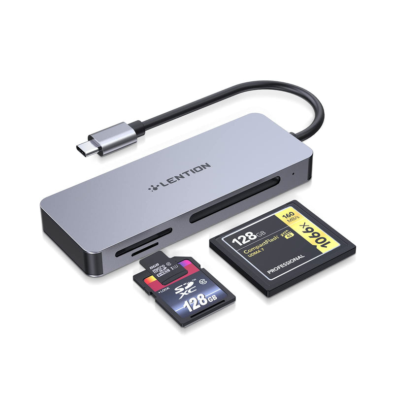 [Australia - AusPower] - LENTION USB C to CF/SD/Micro SD Multi-Card Reader, SD 3.0 Card Adapter Compatible 2021-2016 MacBook Pro 13/15/16, New Mac Air/iPad Pro/Surface, Samsung S20/S10/S9/S8/Plus/Note (CB-C12, Space Gray) 
