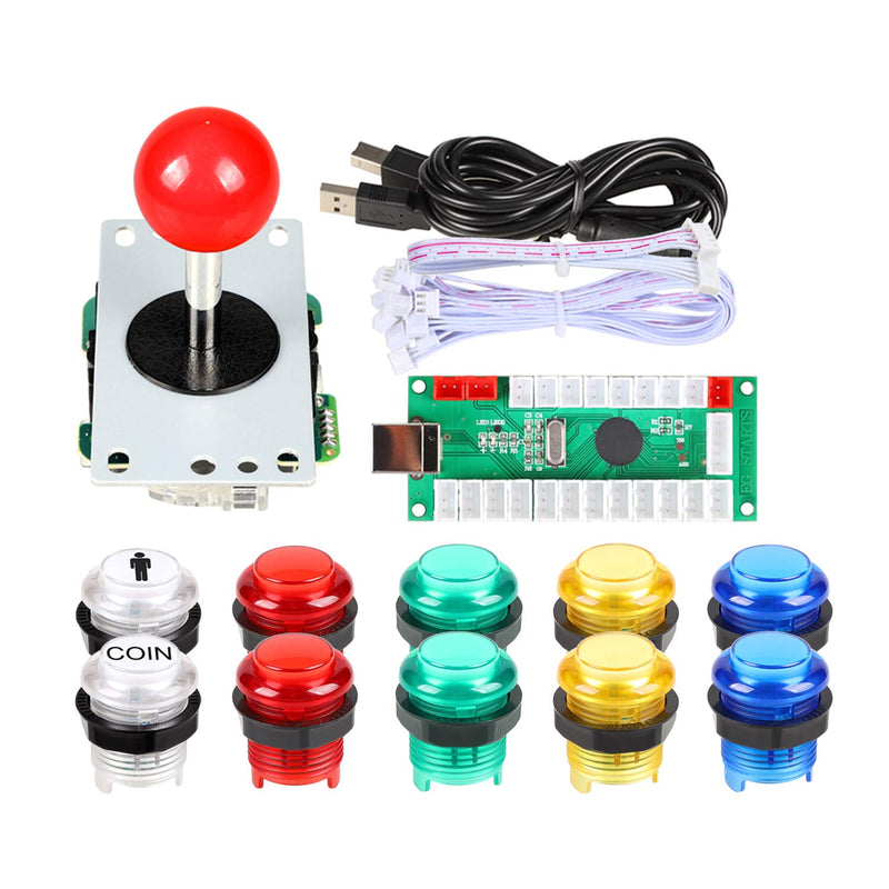 [Australia - AusPower] - Fosiya 1 Player USB Encoder to PC Arcade Joystick Red Top Ball + 10x 5V LED Arcade Buttons for Arcade PC Games Mame Raspberry Pi 