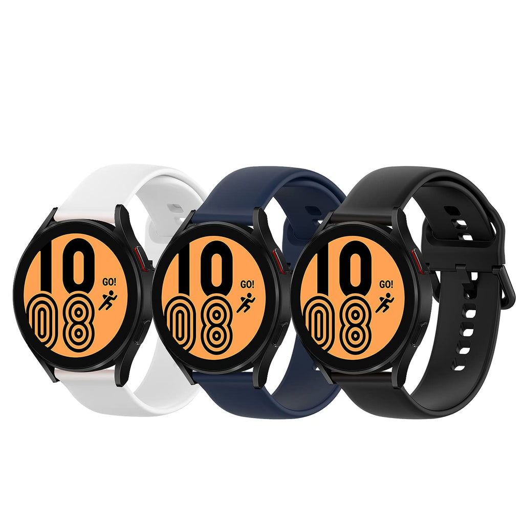 [Australia - AusPower] - (3 Pack) Seltureone Compatible for Samsung Galaxy Watch 4/ Galaxy Watch 4 Classic 40mm 42mm 44mm 46mm Band, 20mm Solid Color Silicone Replacement Sport Watchband for Galaxy Watch Active/Active 2 Black,White,Navy Large 