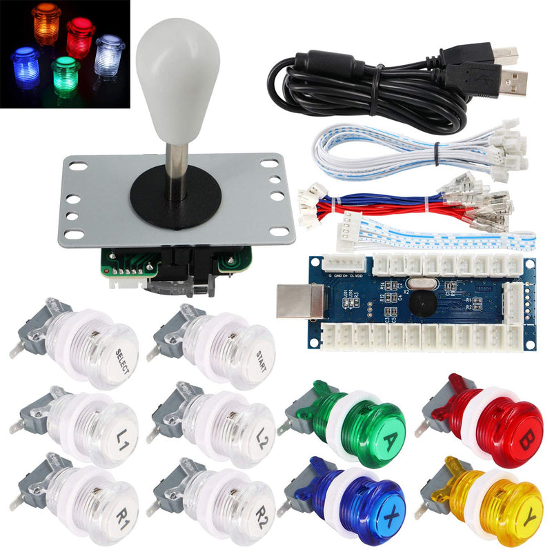 [Australia - AusPower] - SJ@JX Arcade Game Stick DIY Kit Buttons with Logo LED 8 Way Joystick USB Encoder Cable Controller for PC MAME Raspberry Pi Color Mix 