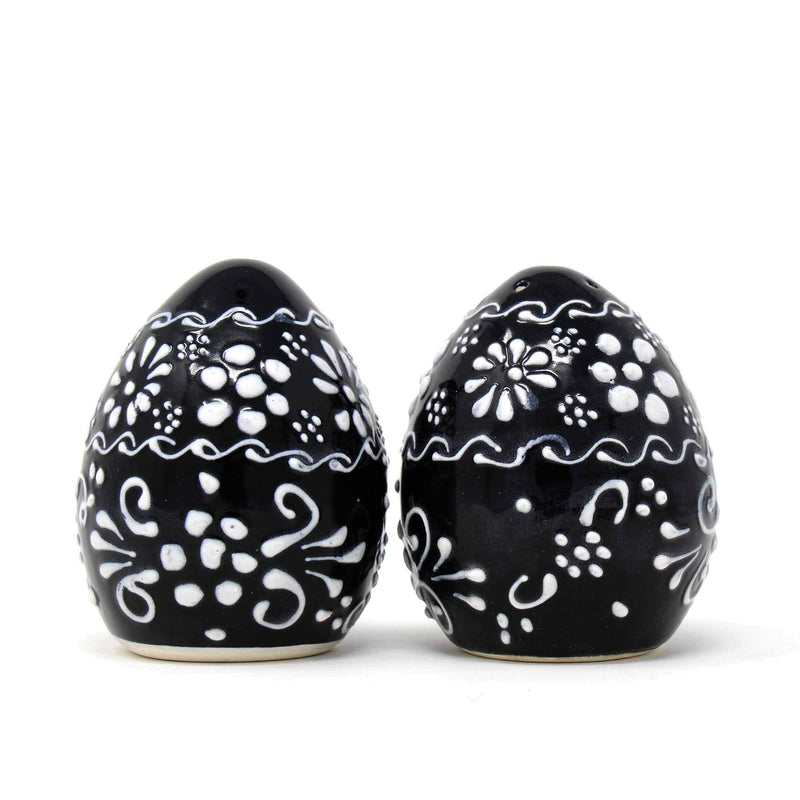 [Australia - AusPower] - Global Crafts Encantada Handmade Hand-Painted Authentic Mexican Pottery, Salt and Pepper Shaker Set, Ink Collection, Black and White, (MC085I-K2) 