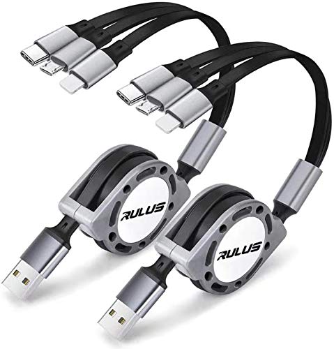 [Australia - AusPower] - 2 Pack Rulus 4Ft 3.0A Retractable Multi USB Charger Cord, Multiple Charging Cable 3-in-1 USB Charge Cord with Type-C/Micro-USB Port Compatibility with Cell Phones/Galaxy S10/S9/S8/S7/Huawei/LG (Gray) Black 