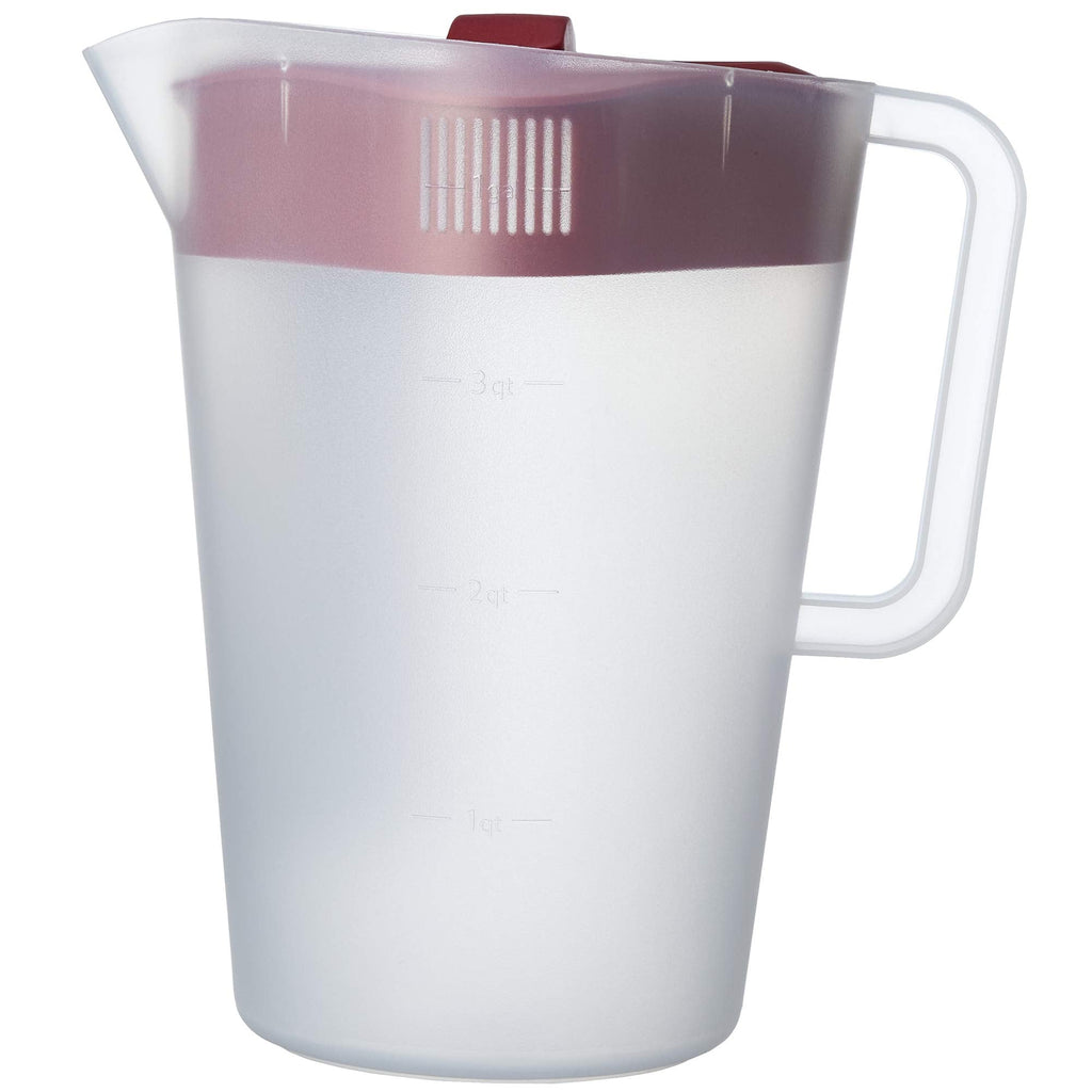 [Australia - AusPower] - Goodcook 10658 1 gallon plastic straining pitcher square lid with 3 strainers and close no spill, Dishwasher Safe, Clear and Red 