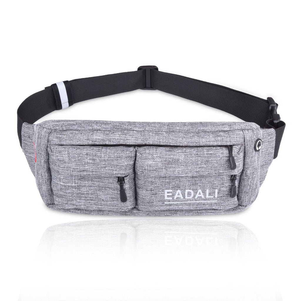 [Australia - AusPower] - Eadali Running Waist Bag Adjustable Stretchy Zippered Fanny Pack with Headphone Port, Fitness Workout Travel Yoga Compatible for Man Women Carrying iPhone8 Plus Screen Size 6.0inch 03-light Gray 