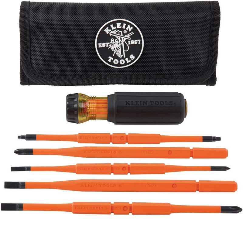[Australia - AusPower] - Klein Tools 32288 Insulated Screwdriver, 8-in-1 Screwdriver Set with Interchangeable Blades, 3 Phillips, 3 Slotted and 2 Square Tips 