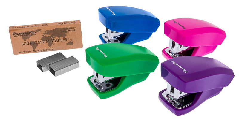 [Australia - AusPower] - PraxxisPro Mini Staplers with Box of 800 Staples and Built in Staple Remover, Staples 2 to 18 Sheets.Set of 2 (Blue, Pink, Purple, Green) Blue, Pink, Purple, Green 