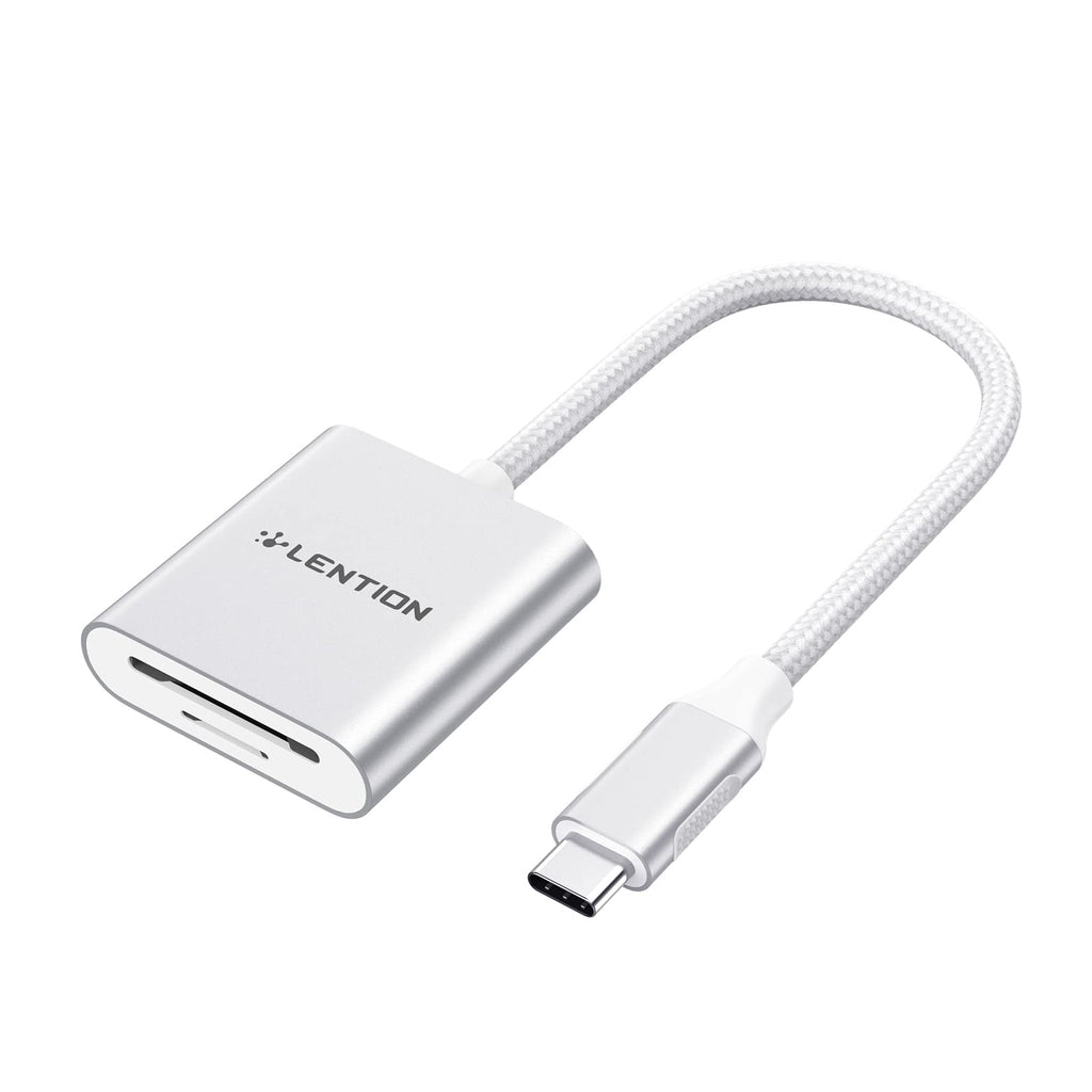 [Australia - AusPower] - LENTION USB C to SD/Micro SD Card Reader, Type C SD 3.0 Card Adapter Compatible 2021-2016 MacBook Pro 13/15/16, New Mac Air/iPad Pro/Surface, Samsung S20/S10/S9/S8/Plus/Note, More (CB-C8, Silver) 
