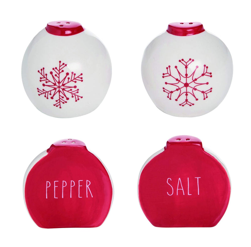 [Australia - AusPower] - Snowflake Rosy Red 3 x 2 Dolomite Ceramic Christmas Salt and Pepper Shaker Set 