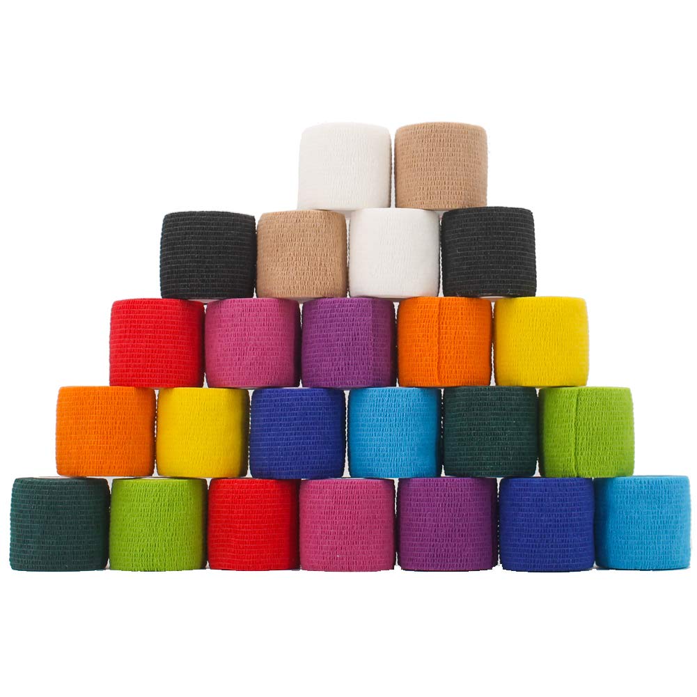 [Australia - AusPower] - 24 Pack Breathable Self Adherent Wrap, Athletic Elastic Non Woven Cohesive Bandage – for Sports, First Aid Medical, Wrist, Ankle Sprains, Swelling and Vet Wrap 2 Inch 5 Yards (Rainbow Color). 