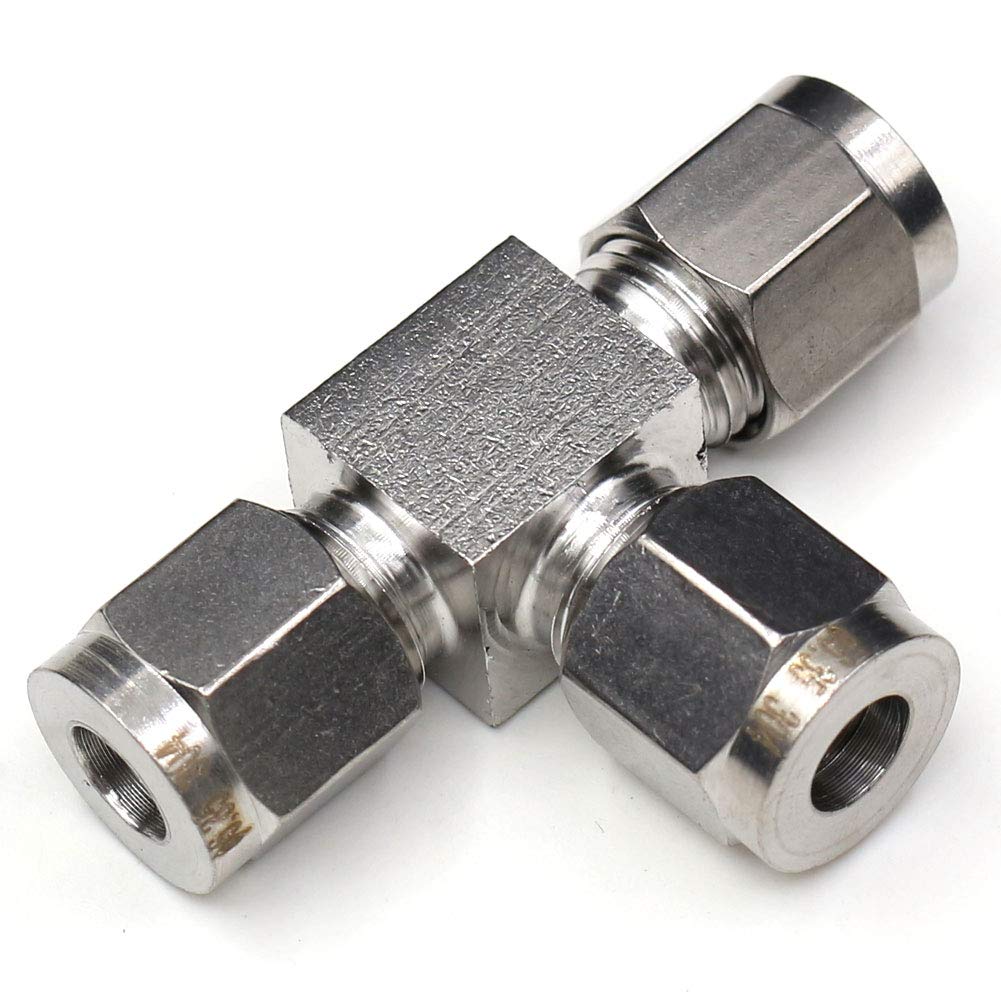 [Australia - AusPower] - CEKER 304 Stainless Steel Air Fittings Type T Tube Fitting, 1/4" Tube OD 3 Way Union Tee Air Compression Fittings, 1/4" x 1/4" x 1/4" OD Quick Connect Air Line Fitting with Ferrules 1 Pack 