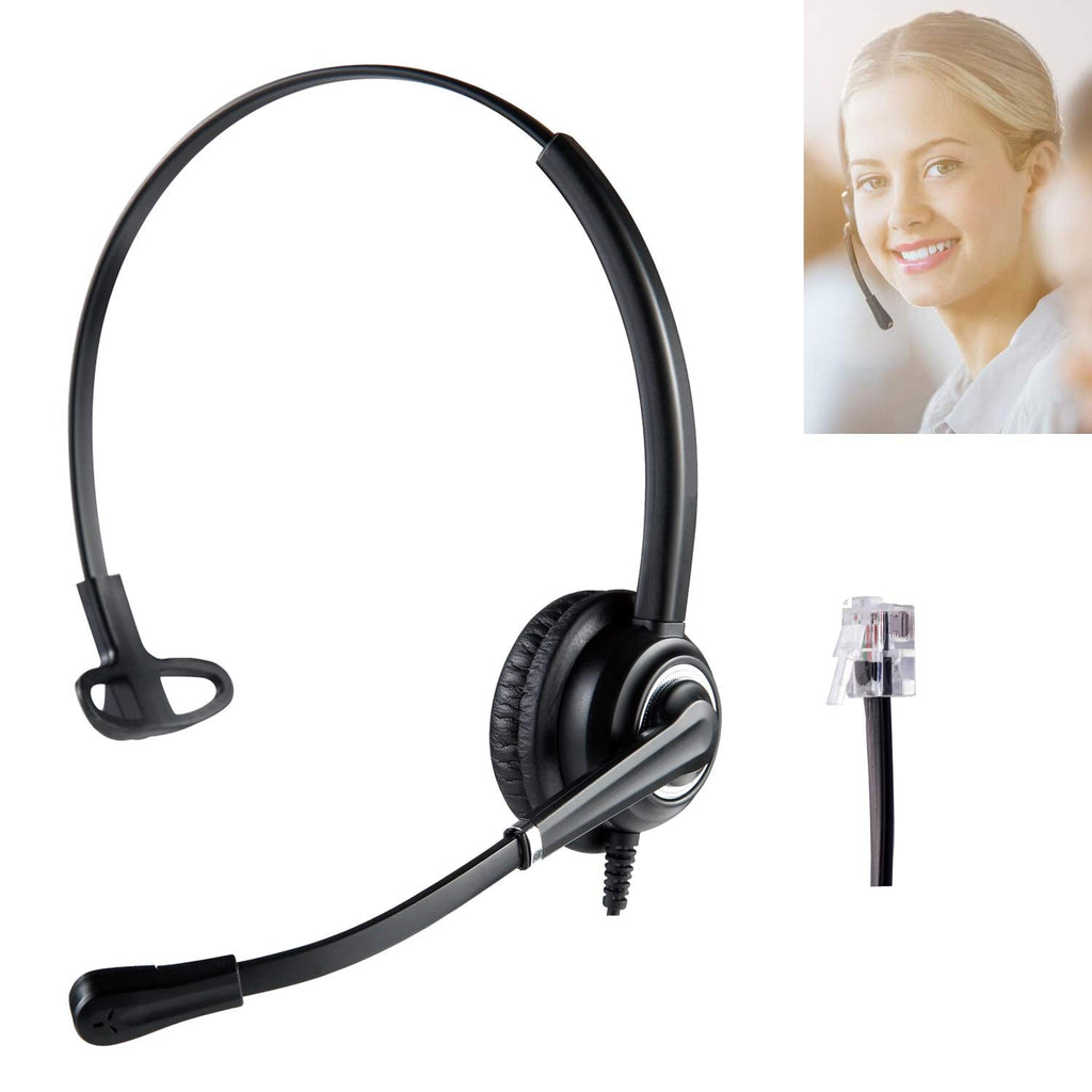 [Australia - AusPower] - Beebang Office Telephone Headset RJ9 Jack with Pro Noise Canceling Microphone and Mute Switch Controls for Plantronics Jabra Polycom Mitel Nortel Shoretel Aastra Avaya Alcatel Landline Phones 