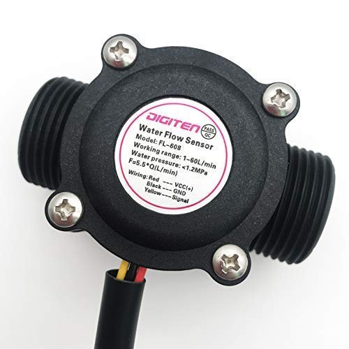 [Australia - AusPower] - DIGITEN G3/4" Water Flow Sensor with 1.2M(3.9ft) Cable, Food-Grade Hall Effect Sensor Flow Meter Flowmeter Counter 1-60L/min - Arduino, Raspberry Pi, and Reverse Osmosis Filter Compatible 120cm Cable Length 
