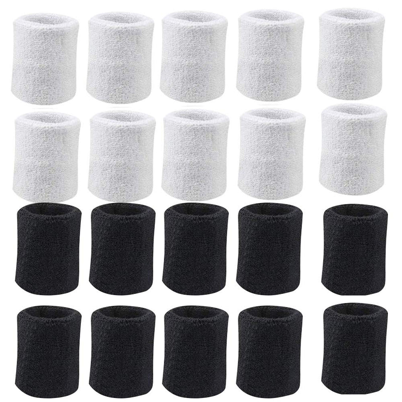 [Australia - AusPower] - Payanwin 10 PC Sports Wristbands, Wrist Sweatbands for Men & Women, Stretchy & Sweat Absorbing Cotton Terry,Perfect for Basketball, Football, Tennis, Soccer, Running & Working Out (Black and White) 