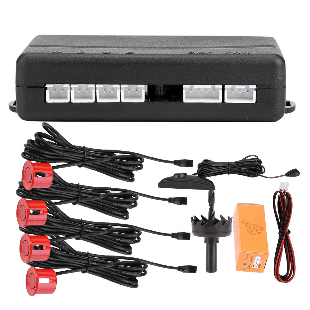 [Australia - AusPower] - Backup Parking Sensors,Car English Voice Broadcast Reverse Backup Parking Detector System with 4 Radar Sensor Red 