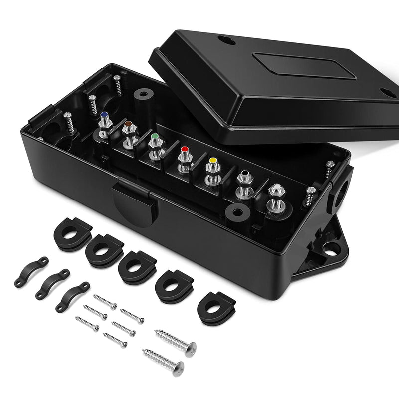 [Australia - AusPower] - Nilight - 50048R 7 Way Electrical Trailer Junction Box 7 Gang Trailer Wire Connector Junction Box Weatherproof for Rewiring Camper RV Caravans Boat 7 Pole Cable Connection Box,2 Years Warranty Junction Box-New 