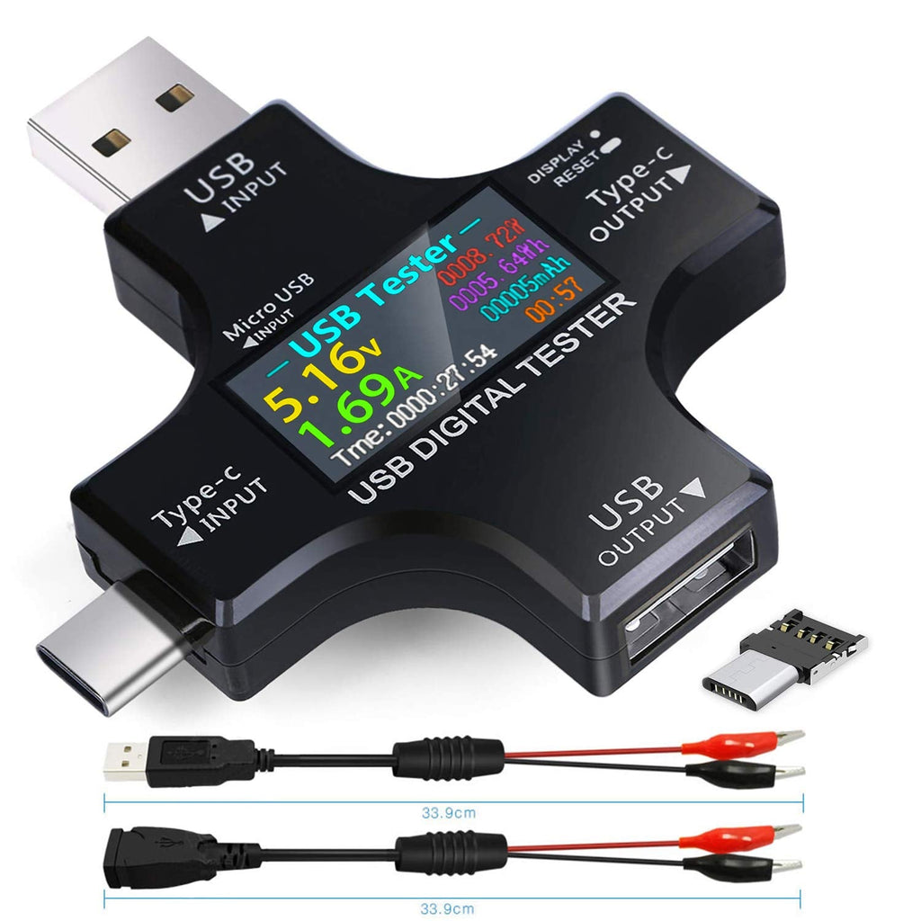 [Australia - AusPower] - USB C Tester,KJ-KayJI 2 in 1 Type C USB Tester Color Screen IPS Digital Multimeter(2021),Voltage,Current,Power,Temperature,Capacity Detector,with Clip Cable Support PD2.0/PD3.0,QC2.0/QC3.0,BC1.2 