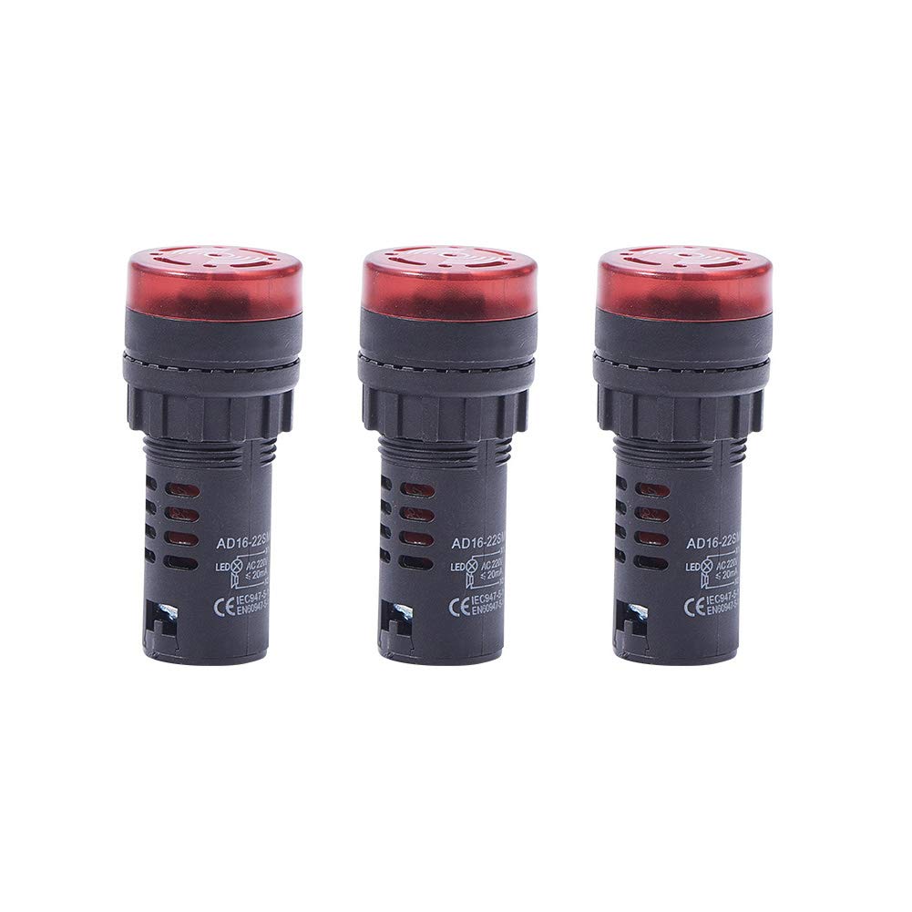 [Australia - AusPower] - Othmro 3Pcs Indicator Light LED Flush Panel Mount Industrial Signal Lamp no Buzzer Electrical Control Panel 220Volt, 22mm Red 220V 22mm 3pcs 