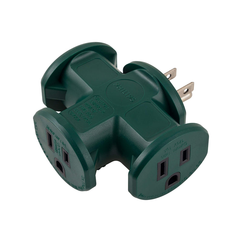 [Australia - AusPower] - Philips Accessories T-Shaped 3-Outlet Extender, 3-Prong Power Extender, Outdoor Grounded Wall Tap Adapter, Heavy Duty, for Inside or Outside, UL Listed, Green, SPS1630G/37, 1 Pack 3 Outlet 