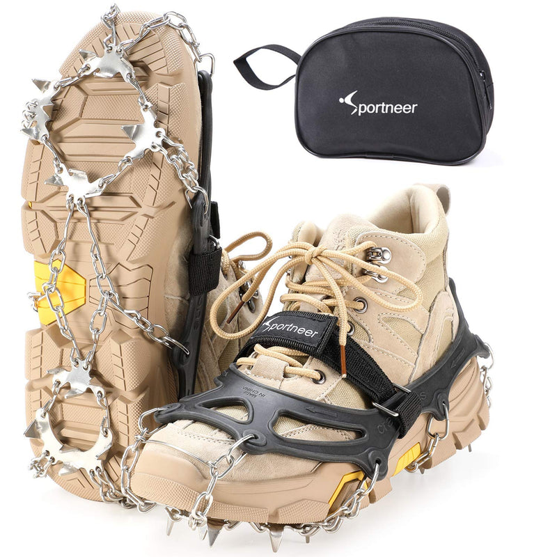 [Australia - AusPower] - Sportneer Ice Cleats, Ice Snow Grips, 19 Spikes Stainless Steel Anti-Slip Climbing Crampons for Shoes Boots, Safe Protect for Walking, Mountaineering, Climbing, Hiking on Snow Black Medium 