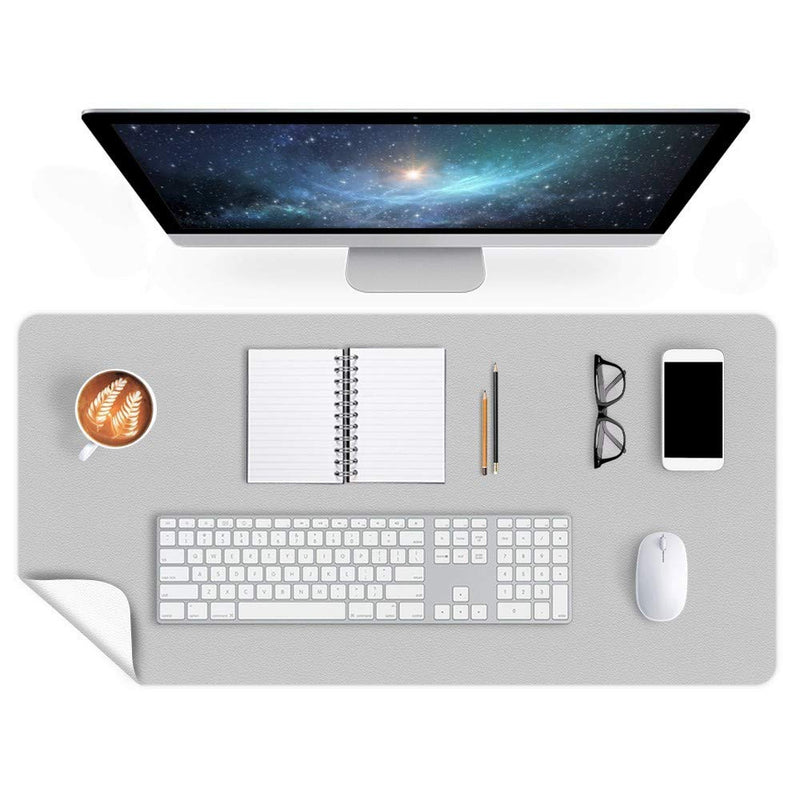 [Australia - AusPower] - Office Desk Pad Protector Mouse Pad 17 X 34 Inch Desk Blotter Pad on Top of Writing Desks Waterproof PU Leather Desk Mat Desktop Accessory Organizer for Computer Laptop Keyboard Dual-Sided Gray/White 17X34 Inch Gray + White 