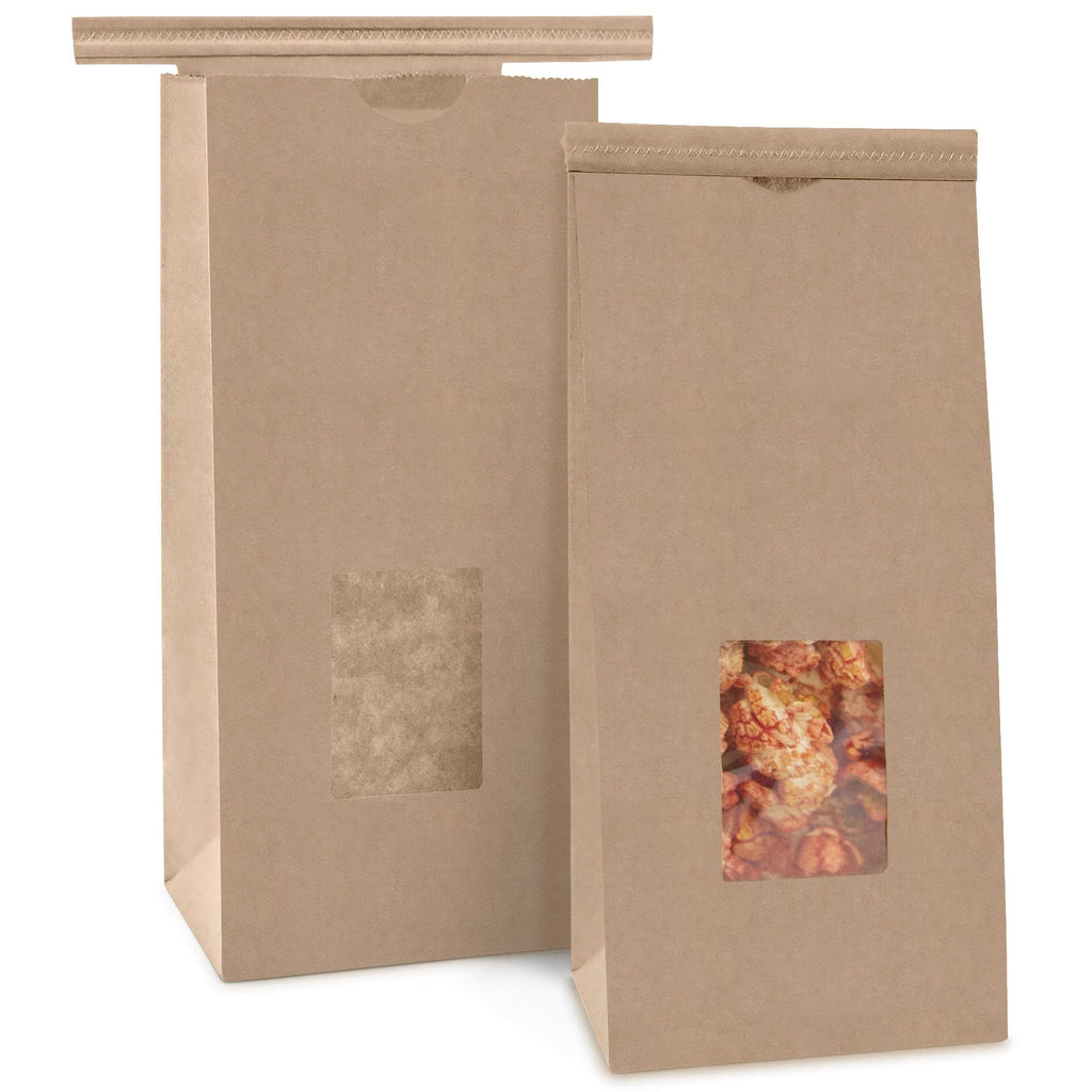 [Australia - AusPower] - [75 Pack] Bakery Bags with Window - 1/2 lb (8 oz) Brown Kraft Paper Bag Tin Tie Lock Closure, Small Resealable Coffee Bag, Cookie Packaging for Food Samples, to Go Snacks, Dessert, Party Favors 75 0.50 lb 