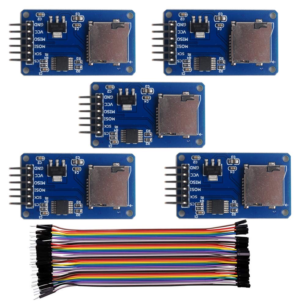 [Australia - AusPower] - Geekstory 5 PCS Micro SD Card Module Mini TF Card Adapter with Memory Storage Breakout Board SPI Interface Driver + 40 PCS Female to Male Dupont Cable Line for Arduino Raspberry Pi 