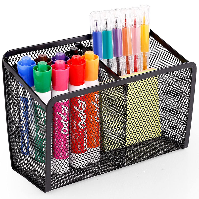 [Australia - AusPower] - Magnetic Pencil Holder - Extra Strong Magnets Mesh Marker Holder Perfect for Whiteboard, Refrigerator and Locker Accessories (2 Baskets, 1 Pack Black) 2 Baskets 