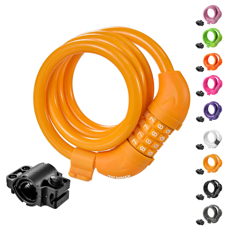 [Australia - AusPower] - Titanker Bike Lock, Bike Locks Cable 4 Feet Coiled Secure Resettable Combination Bike Cable Lock with Mounting Bracket, 1/2 Inch Diameter 